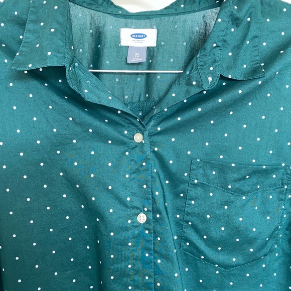 Old Navy Polka Dot Button Shirt Dark Green & White - Picture 8 of 9